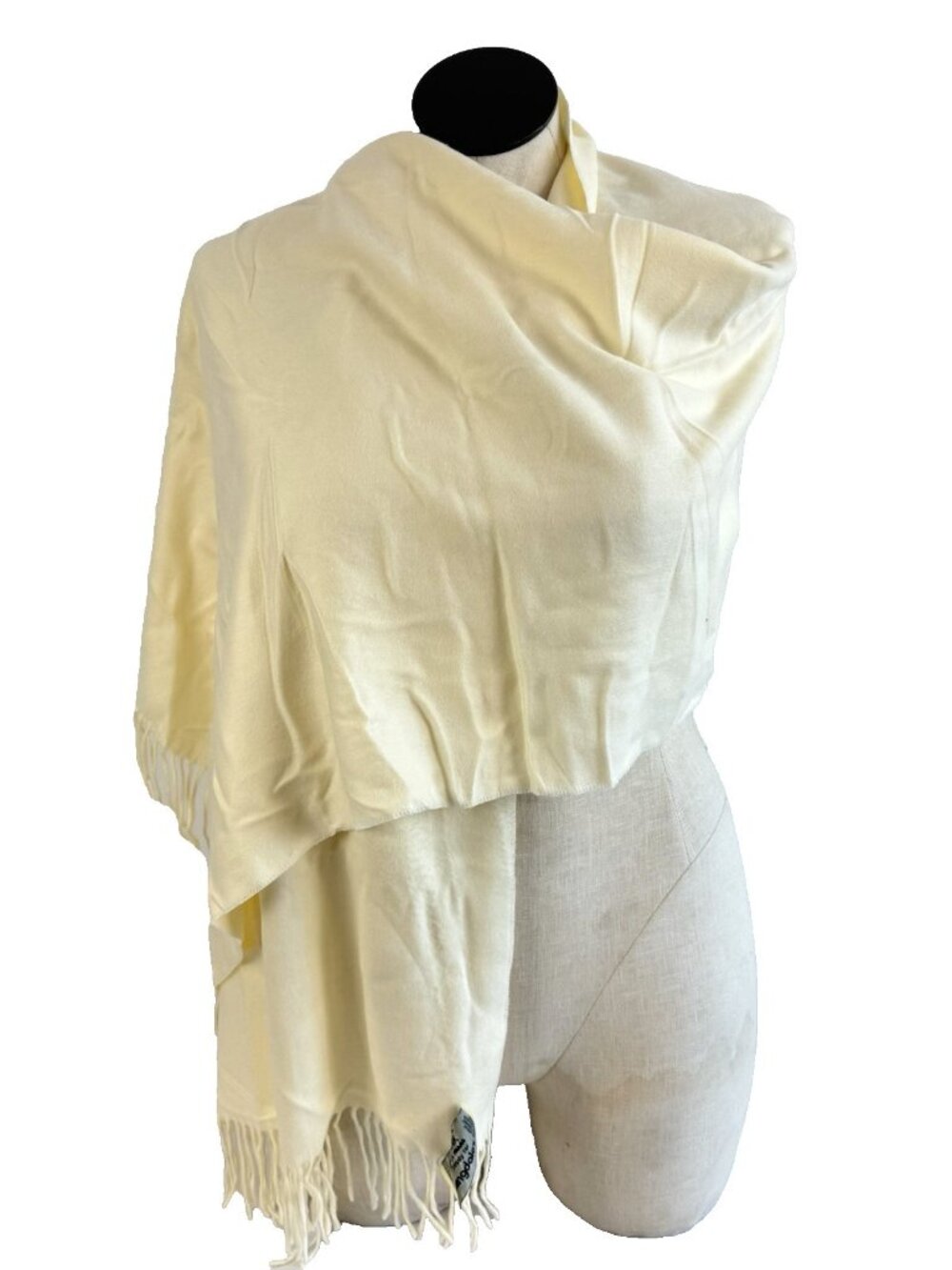 Cashmink V. FRAAS Ivory Cream Scarf Made in Germany Acrylic Fringe bloomingdales
